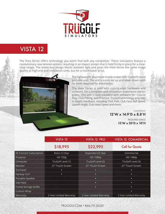 Vista 12 PRO Golf Simulator by TRUGolf TRU Golf
