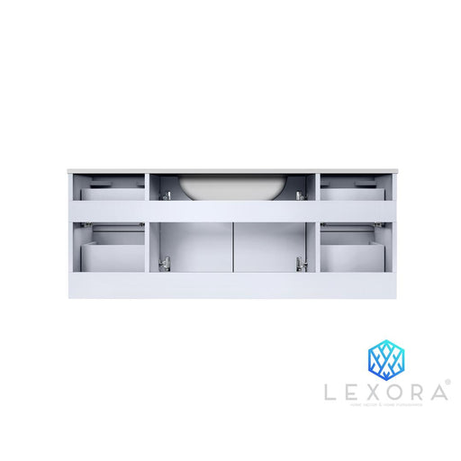 Lexora Geneva 48" Glossy White Single Vanity, White Carrara Marble Top, White Square Sink and 48" LED Mirror w/ Faucet Lexora