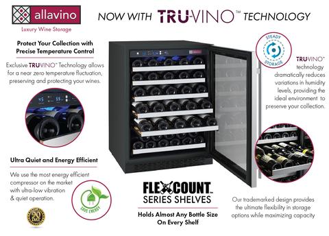 Allavino 24" Wide FlexCount II Tru-Vino 56 Bottle Single Zone Stainless Steel Right Hinge Wine Refrigerator Allavino