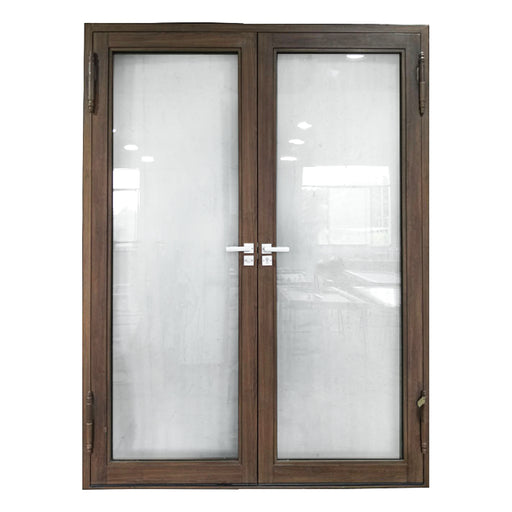Aleko Aluminum Square Top Minimalist Glass-Panel Interior Double Door with Frame - 72 x 84 inches - Chestnut Aleko