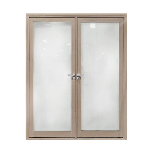 Aleko Aluminum Square Top Minimalist Glass-Panel Interior Double Door with Frame - 72 x 96 inches - Light Walnut Aleko