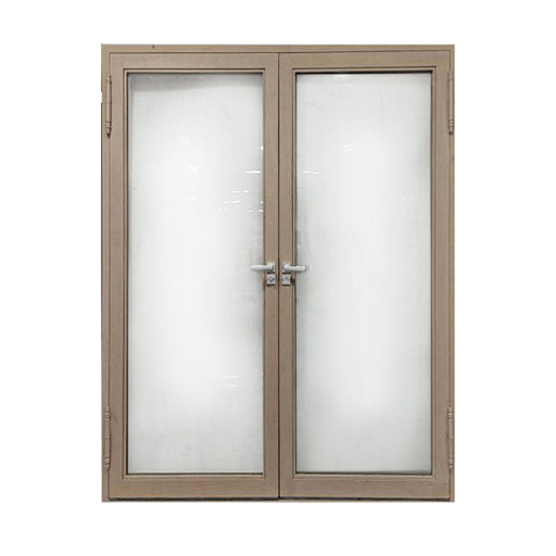 Aleko Aluminum Square Top Minimalist Glass-Panel Interior Double Door with Frame - 72 x 96 inches - Light Walnut Aleko