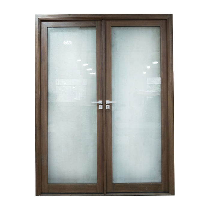 Aleko Aluminum Square Top Minimalist Glass-Panel Interior Double Door with Frame - 84 x 96 inches - Chestnut Aleko