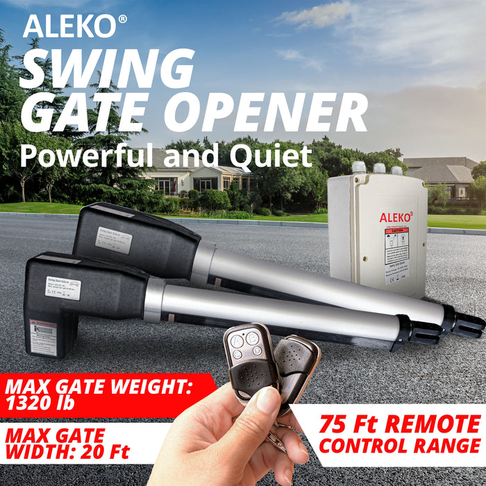 Aleko Dual Swing Gate Operator - AS1200 AC/DC - Solar Kit 60W Aleko
