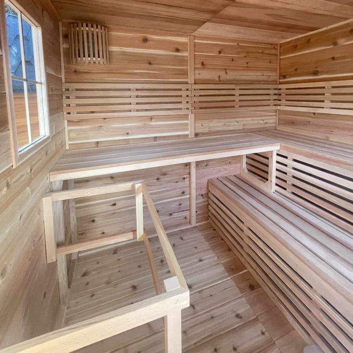Aleko Inland Red Cedar Wet Dry Outdoor Sauna with Asphalt Roof - 8 kW ETL Certified SKD8RCED-AP Heater - 8 Person Aleko