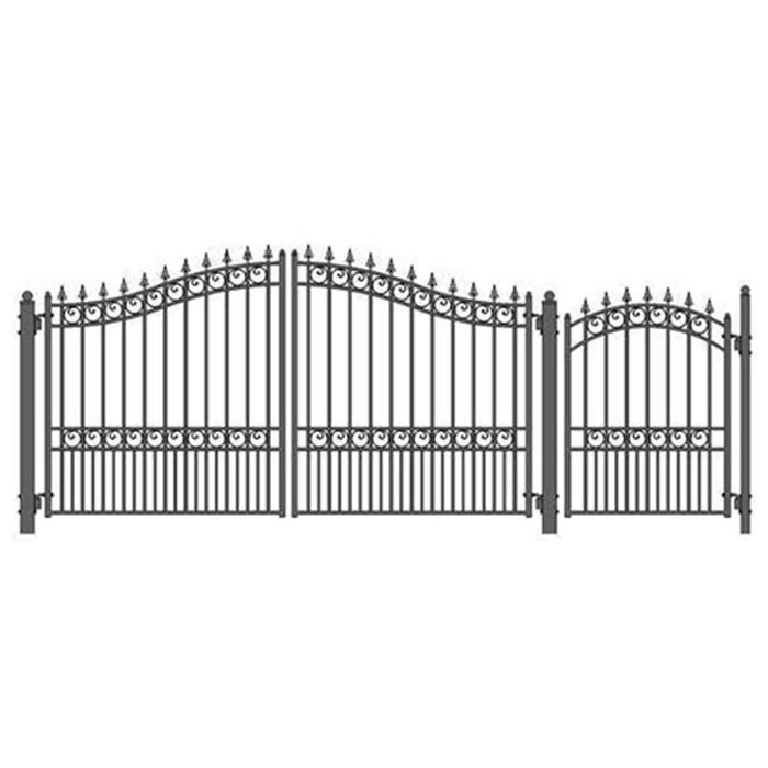 Aleko Steel Dual Swing Driveway Gate - LONDON Style - 12 ft with Pedestrian Gate - 5 ft - SET12X4LOND-AP at YBLGoods Aleko