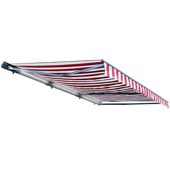 Aleko Half Cassette Motorized Retractable LED Luxury Patio Awning - 10 x 8 Feet - Red and White Stripes - AWCL10X8RDWT05-AP at YBLGoods Aleko