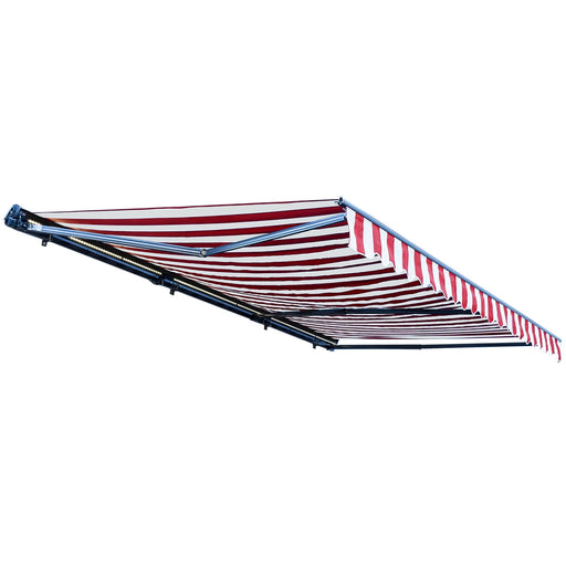 Aleko Half Cassette Motorized Retractable LED Luxury Patio Awning - 13 x 10 Feet - Red and White Stripes - AWCL13X10RDWT05-AP at YBLGoods Aleko