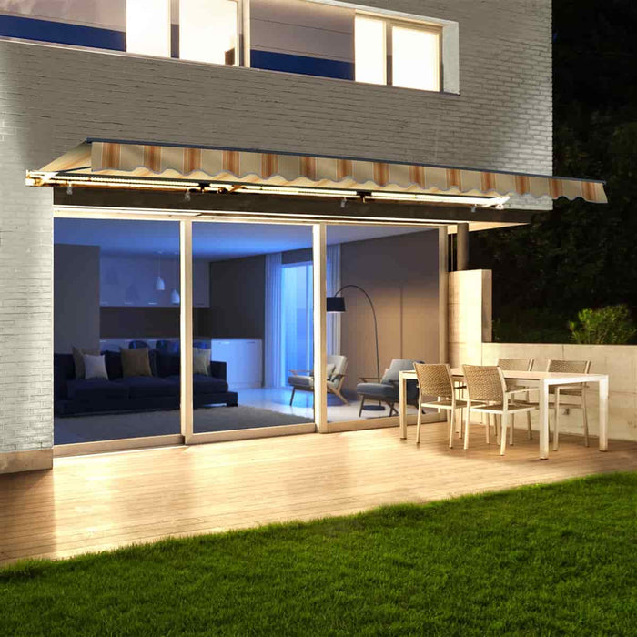 Aleko Half Cassette Motorized Retractable LED Luxury Patio Awning - 20 x 10 Feet - Multi-Striped Yellow - AWCL20X10MSY315-AP at YBLGoods Aleko