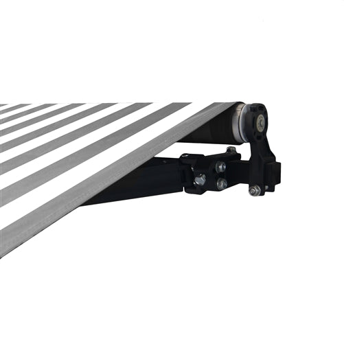 Aleko Motorized Retractable Black Frame Patio Awning 16 x 10 Feet - Gray and White Stripes - ABM16X10GREYWHT-AP at YBLGoods Aleko