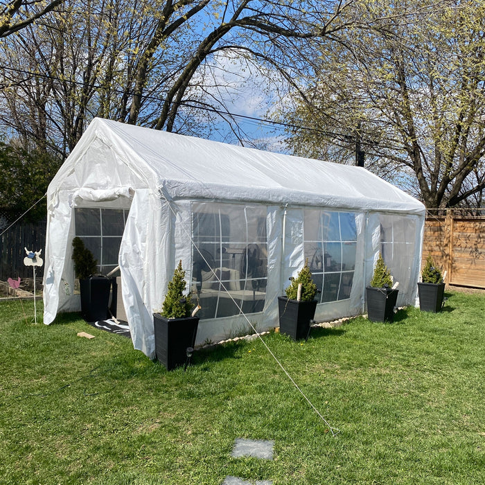 Aleko Heavy Duty Outdoor Canopy Tent with Sidewalls and Windows - 10 X 20 FT - White  CPWT1020-AP Aleko