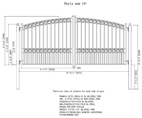 Aleko Steel Dual Swing Driveway Gate - PARIS Style - 14 x 6 Feet DG14PARD Aleko