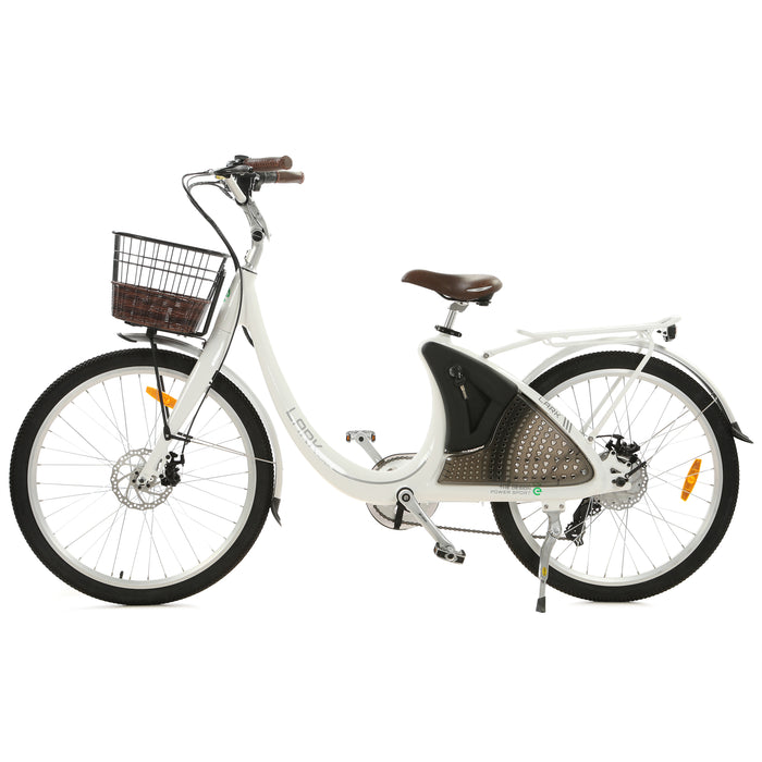 Ecotric 36V Electric City Bike 26" White Lark For Women w/Basket & Rear Rack - NS-LAK26LCD-W Ecotric Electric Bikes