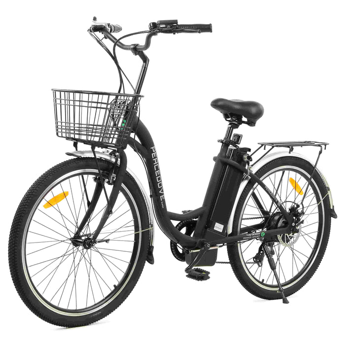 Ecotric 36V Electric Bike 26" Black Peacedove City Bike w/Basket & Rear Rack - NS-PEA26LED-MB Ecotric Electric Bikes