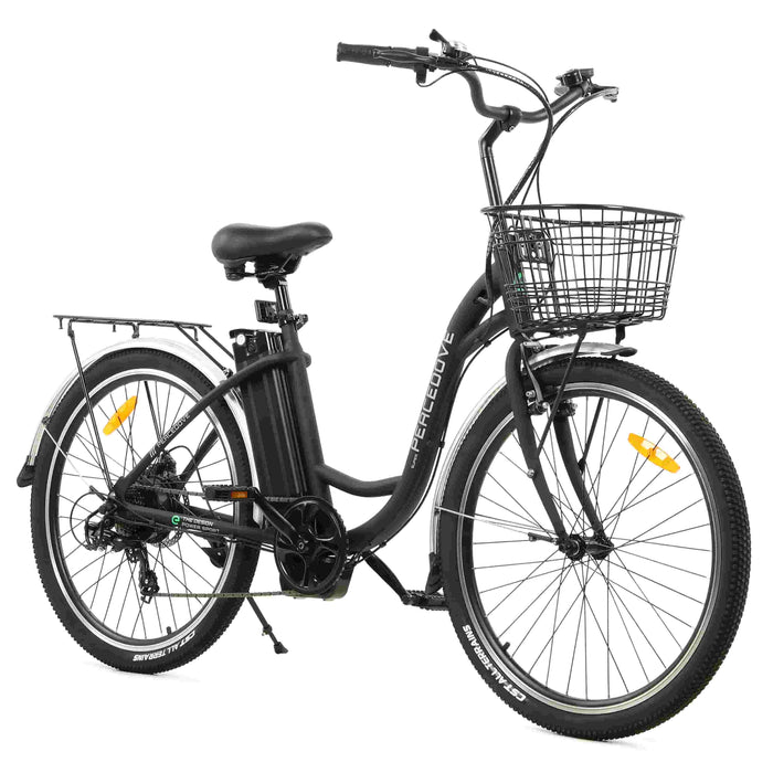 Ecotric 36V Electric Bike 26" Black Peacedove City Bike w/Basket & Rear Rack - NS-PEA26LED-MB Ecotric Electric Bikes