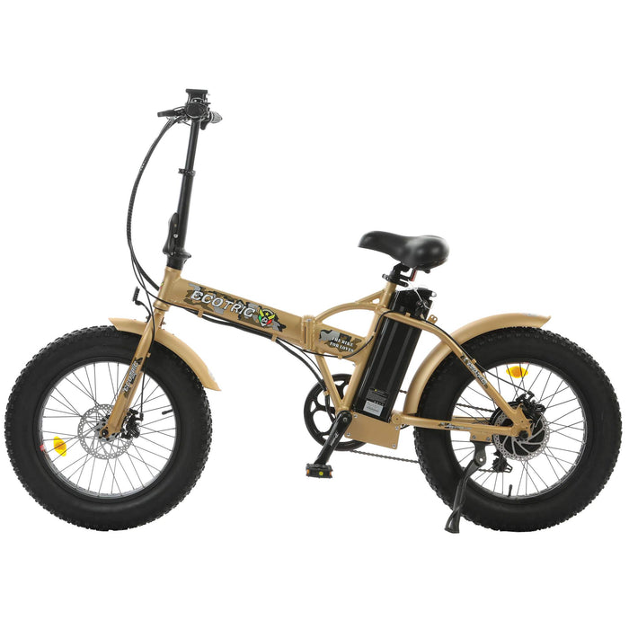 Ecotric 48V Gold Folding Fat Tire Electric Bike w/LCD Display FAT20810-CM Ecotric Electric Bikes