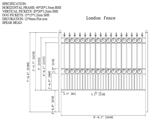 Aleko Steel Fence - LONDON Style - 8 x 5 Ft FENCELON-AP Aleko