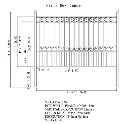 Aleko Steel Fence - PARIS Style - 8 x 5 Ft FENCEPAR-AP Aleko