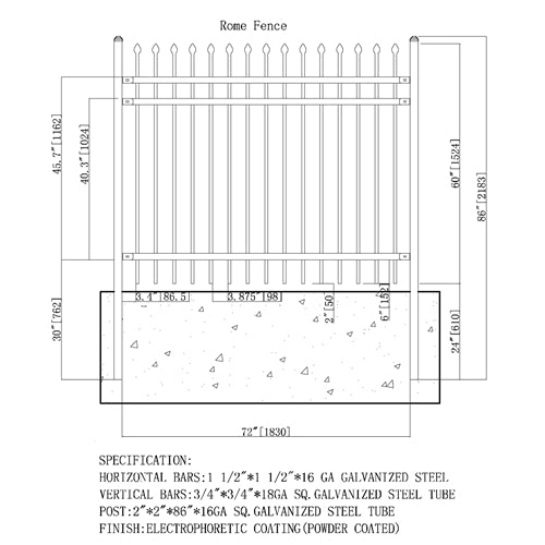 Aleko DIY Steel Iron Wrought High Quality Ornamental Fence - Rome Style - 8 x 4 Feet FENCEROME8X4-AP Aleko