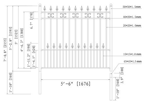 Aleko DIY Wrought Iron Ornamental Fence - Venice Style - 5.5 x 5 Foot FENCESTPDIY5X5.5-AP Aleko