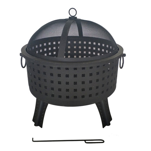 Aleko Laser Cut Square Steel Fire Pit with Log Grate and Poker - 22 inches - Black FP10-AP Aleko