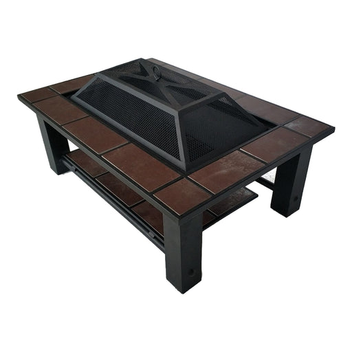 Aleko Rectangular Mosaic Tile Slated Steel Fire Pit Table - 36 inches - Brown FPT015-AP Aleko