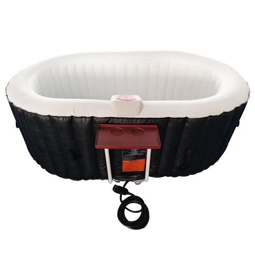Aleko Oval Inflatable Hot Tub Spa with Drink Tray and Cover - 2 Person - 145 Gallon - Black and White HTIO2BKW-AP Aleko