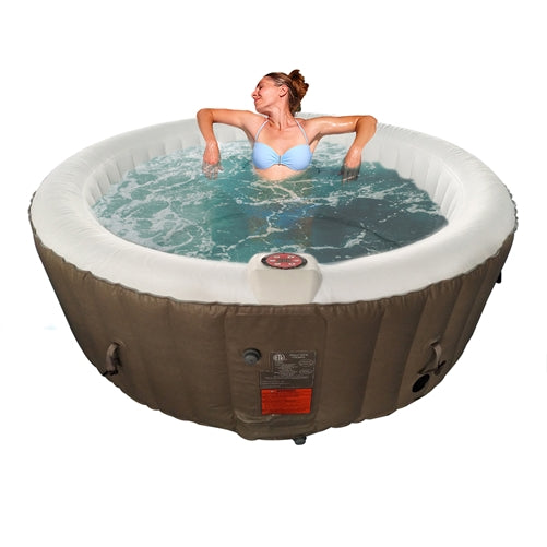Aleko Round Inflatable Jetted Hot Tub with Cover - 4 Person - 210 Gallon - Brown and White - HTIR4BRW-AP Aleko
