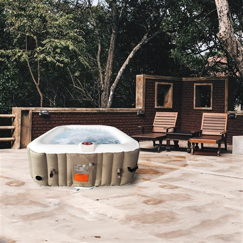 Aleko Square Inflatable Hot Tub Spa with Cover - 4 Person - 160 Gallon - Brown Aleko
