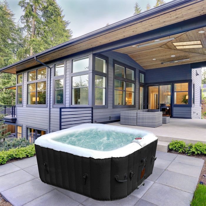 Aleko Square Inflatable Jetted Hot Tub Spa with Cover - 6 Person - 265 Gallon - Black Aleko