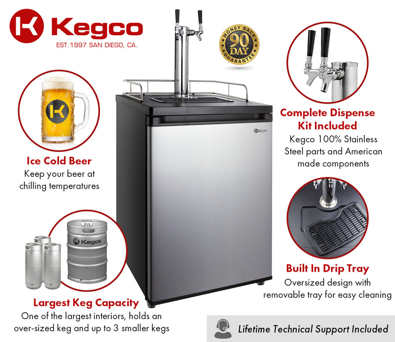 Kegco 24" Wide Dual Tap Stainless Steel Kegerator K209SS-2NK Kegco