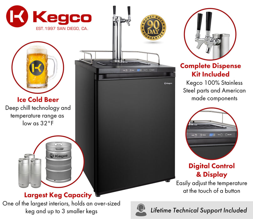 Kegco 24" Wide Dual Tap Black Digital Kegerator K309B-2NK Kegco