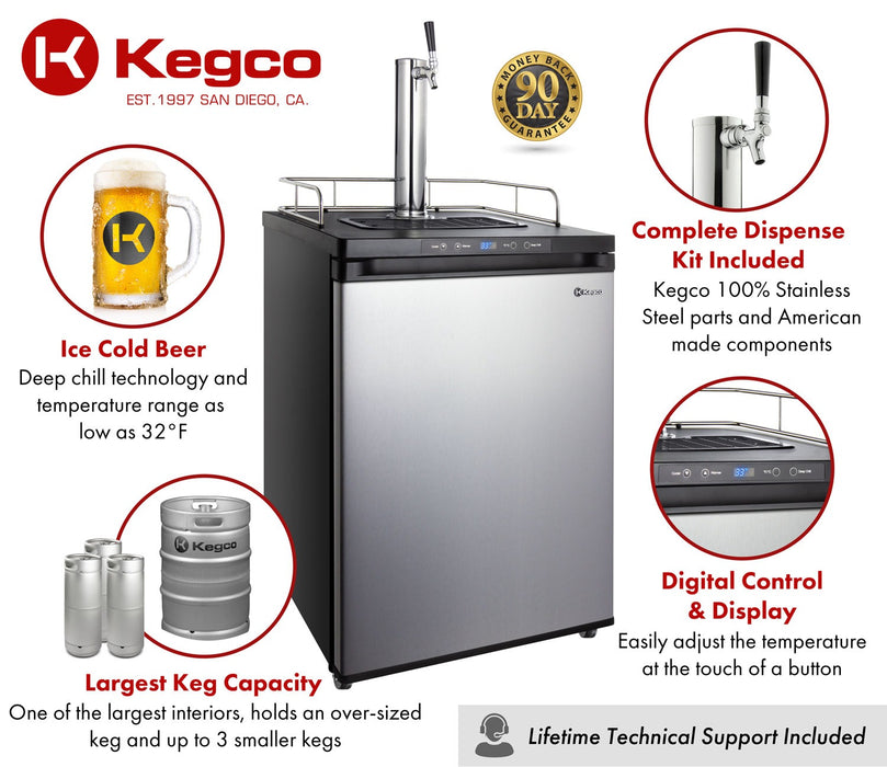 Kegco 24" Wide Single Tap Stainless Steel Digital Kegerator K309SS-1NK Kegco