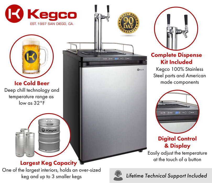 Kegco 24" Wide Dual Tap Stainless Steel Digital Kegerator K309SS-2NK Kegco