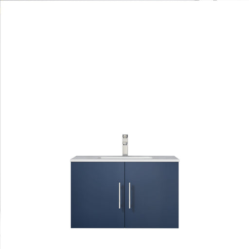 Lexora Geneva 30" Navy Blue Single Vanity, White Carrara Marble Top, White Square Sink and no Mirror Lexora