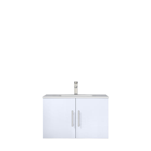 Lexora Geneva 30" Glossy White Single Vanity, White Carrara Marble Top, White Square Sink and no Mirror Lexora
