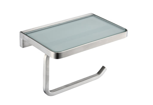 LEXORA Bagno Bianca Stainless Steel White Glass Shelf w/ Toilet Paper Holder - Brushed Nickel Lexora