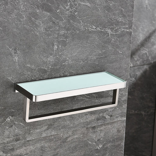 LEXORA Bagno Bianca Stainless Steel White Glass Shelf w/ Towel Bar - Brushed Nickel Lexora
