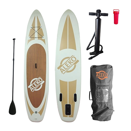 Aleko Inflatable Paddle Board with Carry Bag - Wood Grain PBS03-AP Aleko