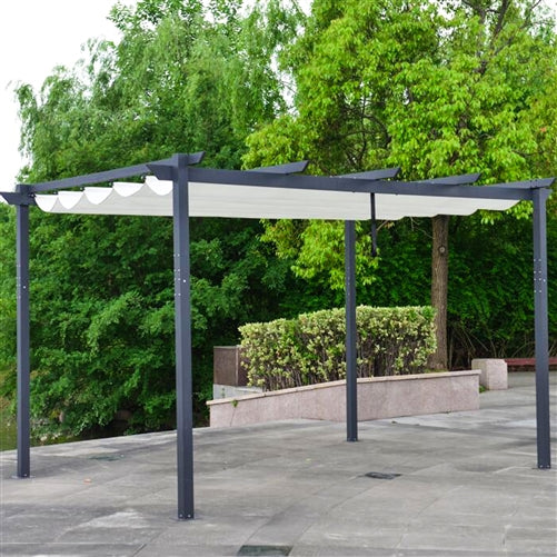 Aleko Aluminum Outdoor Retractable Canopy Pergola - 13 x 10 Ft - Cream White Color Aleko