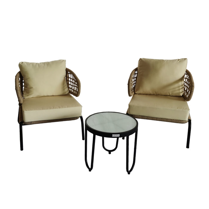 Aleko Woven Rope 3-Piece Indoor/Outdoor Patio Chat Bistro Set RFS3GR-AP Aleko