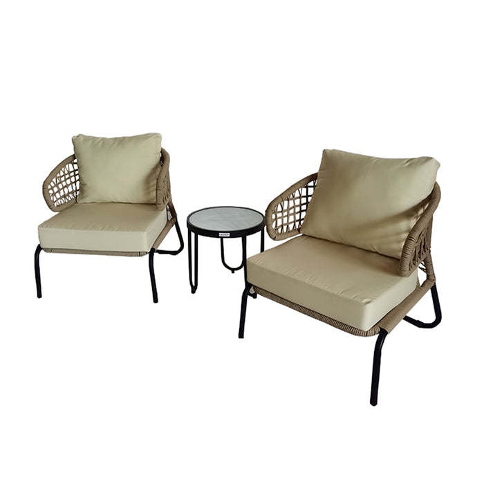 Aleko Woven Rope 3-Piece Indoor/Outdoor Patio Chat Bistro Set RFS3GR-AP Aleko