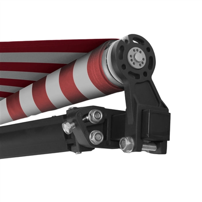 Retractable Black Frame Patio Awning - 10 x 8 Feet - Red and White Stripes - AB10X8RWSTR05-AP at YBLGoods Aleko
