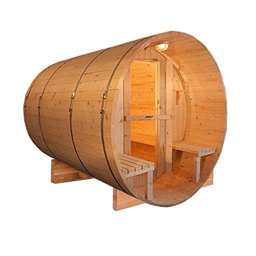 Aleko Outdoor and Indoor Western Red Cedar Barrel Sauna with Front Porch Canopy - 4.5 kW ETL Certified - 5 Person - SB5CEDARCP-AP Aleko