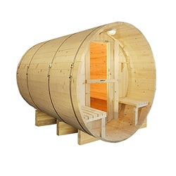 Aleko Outdoor or Indoor White Finland Pine Wet Dry Barrel Sauna - 5 Person - Front Porch Canopy - 4.5 kW ETL Certified SB5PINECP Aleko