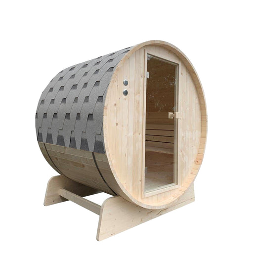 Aleko Outdoor Pine Barrel Sauna with Bitumen Shingle Roofing - 8 Person - 9 kW ETL Certified Heater SBPI8LARK-AP Aleko