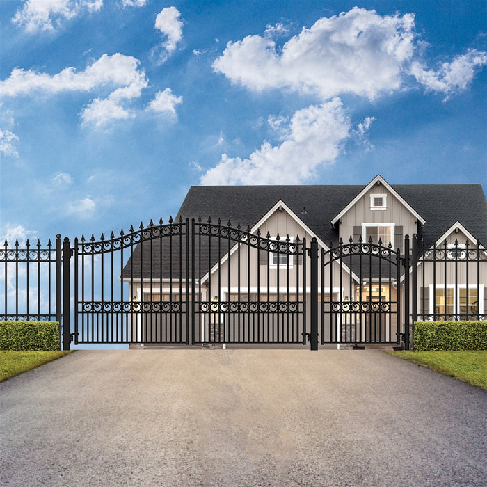 Aleko Steel Dual Swing Driveway Gate - LONDON Style - 16 ft with Pedestrian Gate - 5 ft SET16X4LOND-AP Aleko