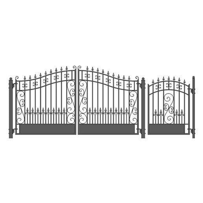 Aleko Steel Dual Swing Driveway Gate - VENICE Style - 12 ft with Pedestrian Gate - 5 ft SET12X4VEND-AP Aleko