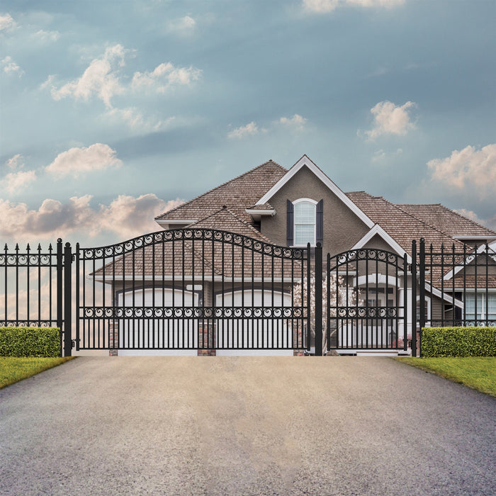 Aleko Steel Single Swing Driveway Gate - PARIS Style - 18 ft with Pedestrian Gate - 5 ft Aleko