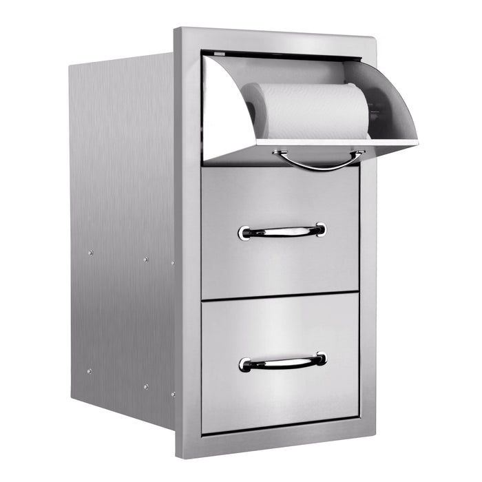 Summerset 17" Vertical 2-Drawer & Paper Towel Holder Combo w/ Masonry Frame Return Summerset